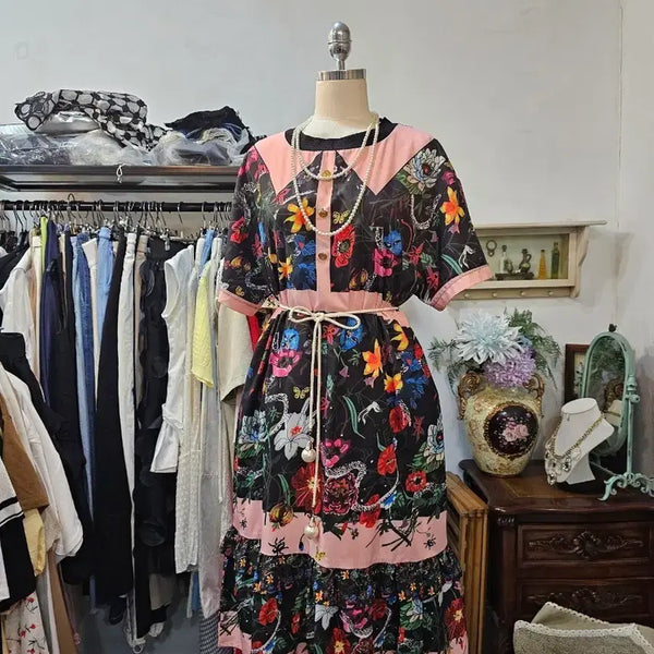 [BUNJANG] Unique Floral Print Maxi Dress / 유니크 플라워 원피스