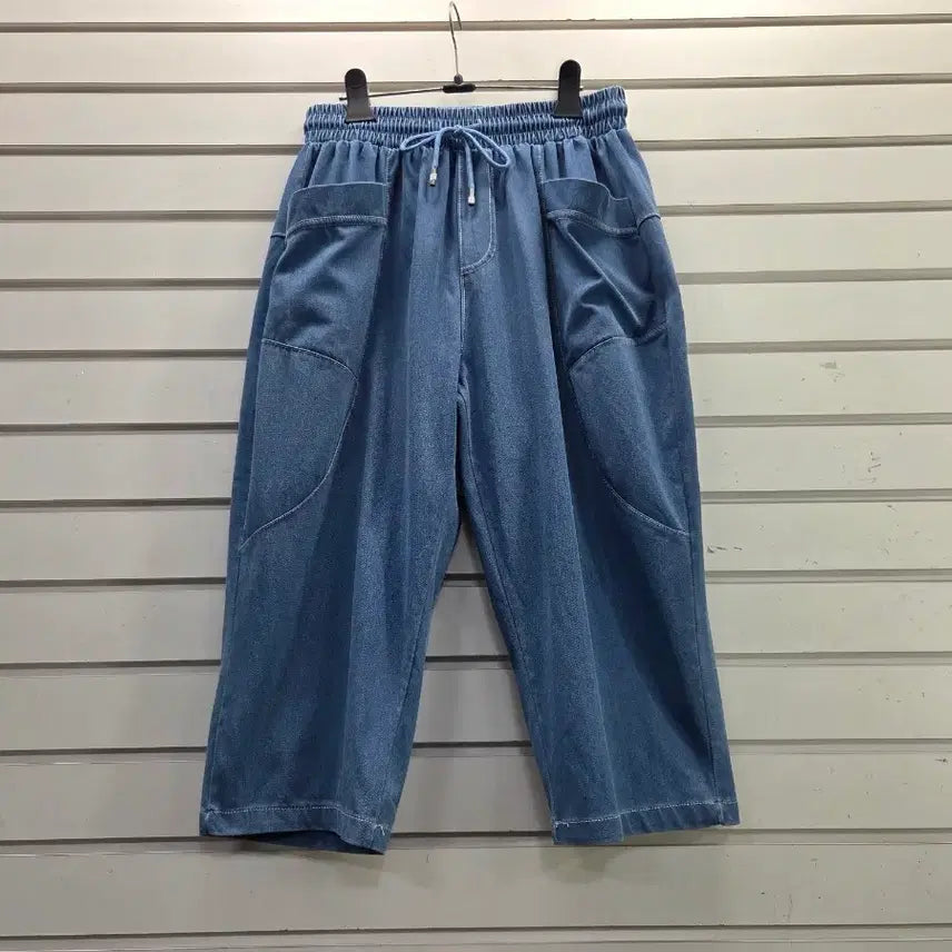 [BUNJANG] Blue 7/10 Sleeve Stretchy Banding Pants / 블루 신축성좋은  7부 밴딩바지66/보물찾기천사