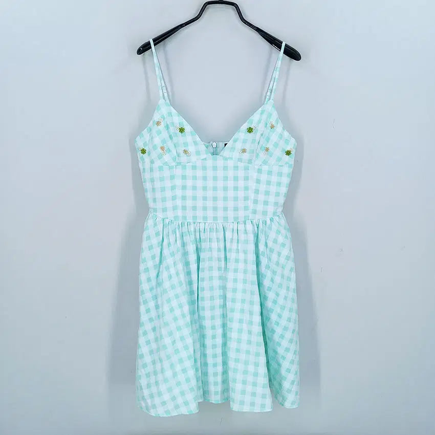 [BUNJANG] ZARA Women's Beaded Bustier Mini Dress Mint / 자라 여성 여름 비즈 뷔스티에 초미니원피스 민트 (HU46599)