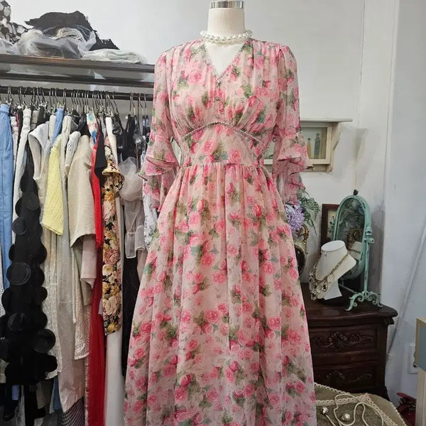 [BUNJANG] Pink Rose Flower Dress / 핑크로즈 플라워 원피스