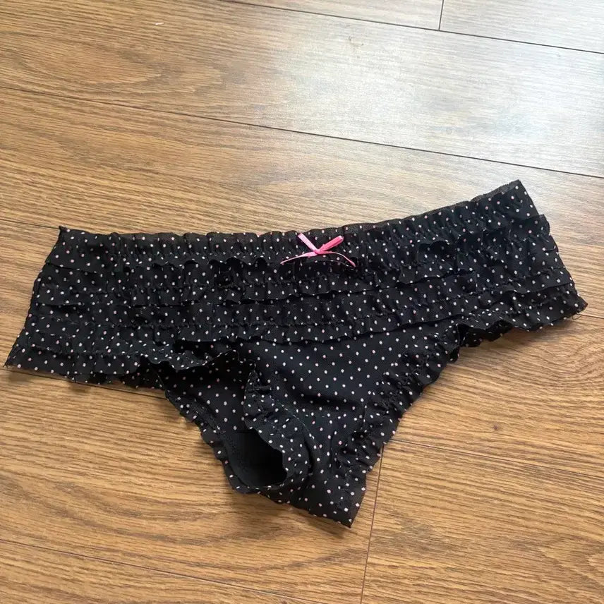 [BUNJANG] Pink Ribbon Polka Dot Briefs / 중고여자팬티 핑크리본프릴 땡땡이 팬티