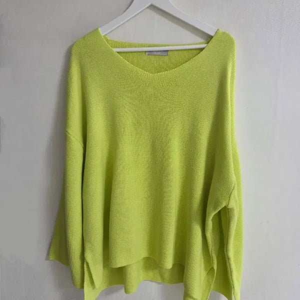 [BUNJANG] Lime Oversized Asymmetrical Knit Top / 상큼한 라임엘로 앞뒤언발 오버핏 니트