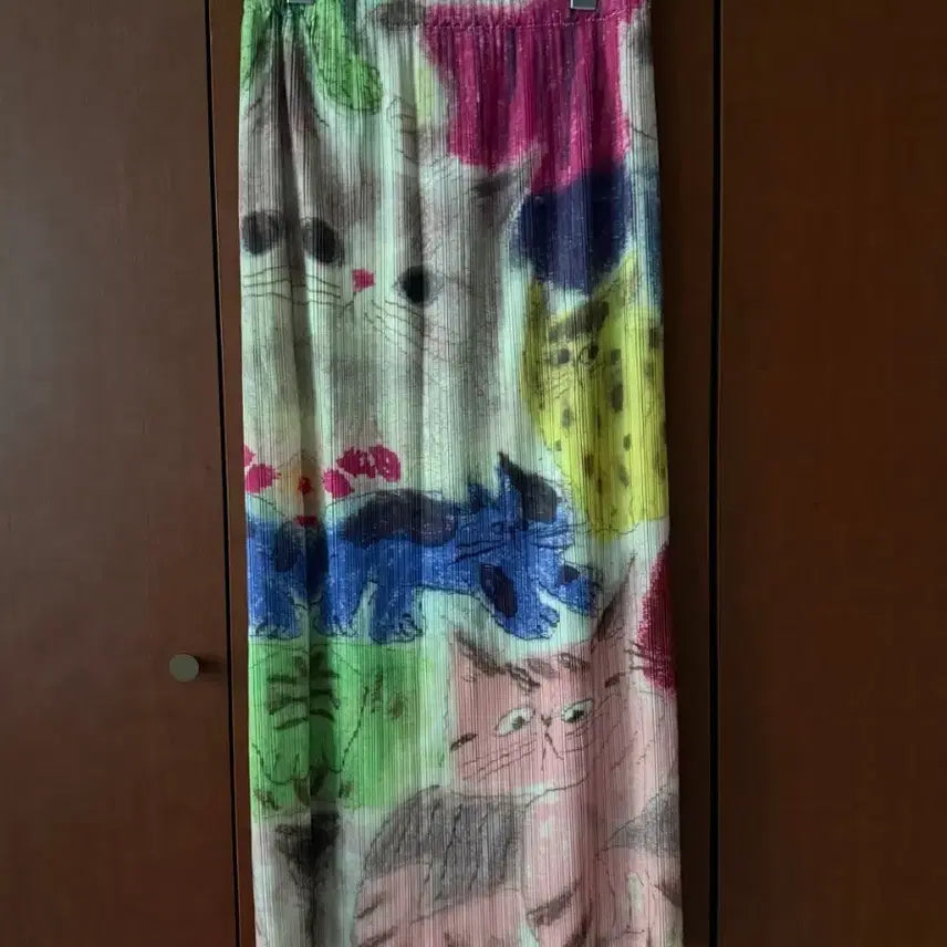 [BUNJANG] Cat Pattern Pleated Long Skirt / 고양이 패턴 플리츠 롱 스커트