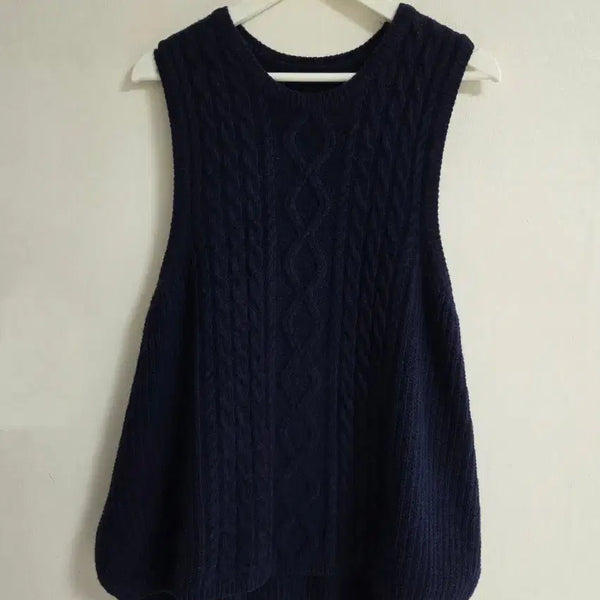 [BUNJANG] Asymmetric Navy Knit Vest / 언발란스 네이비 니트 조끼/베스트