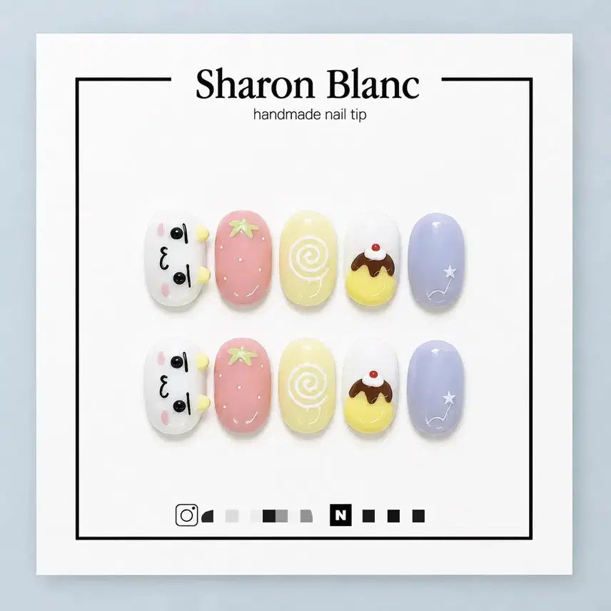 [BUNJANG] Sharon Blanc Pudding Nail Tips - 15 Shapes Set / 토로 푸딩 네일팁 / 15종 쉐입