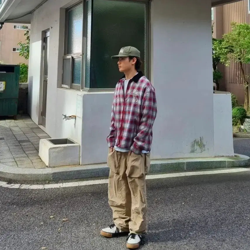 [BUNJANG] VISION STREET WEAR Angel Embroidery Check Work Jacket / VSW 엔젤자수 체크 워크자켓