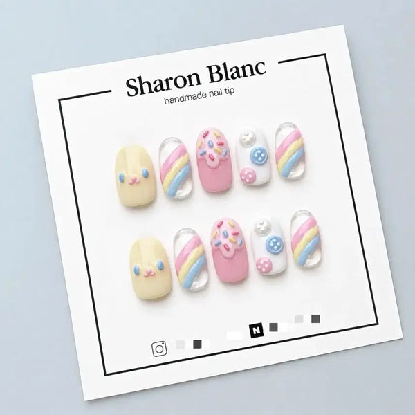 [BUNJANG] Usahana Button Nail Tips - 15 Shape Options / 우사하나 단추 네일팁 / 15종 쉐입