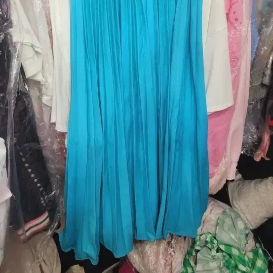 [BUNJANG] Sky Blue Pleated Long Skirt / 하늘색 플리츠 롱 스커트