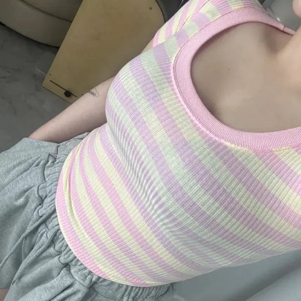 [BUNJANG] Striped Ribbed Short Sleeve T-Shirt / (새상품) 단가라 골지 굴림 반팔티
