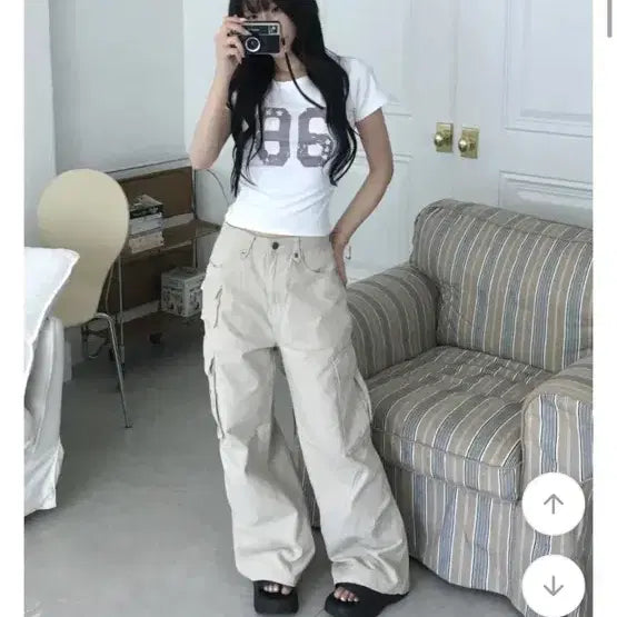 [BUNJANG] Cargo Hip Pants Small Beige Cotton / 카고 힙팬츠 스몰