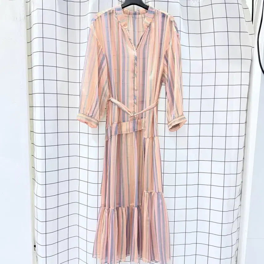 [BUNJANG] DEWL Pastel See-through Belted Dress 21Y / 듀엘 파스텔 시스루 벨티드원피스 21년
