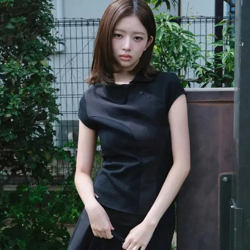[BUNJANG] Miseki Seoul Diagonal Placket Layered Shirt Black / 미세키서울 Diagonal placket layered shirt BLACK