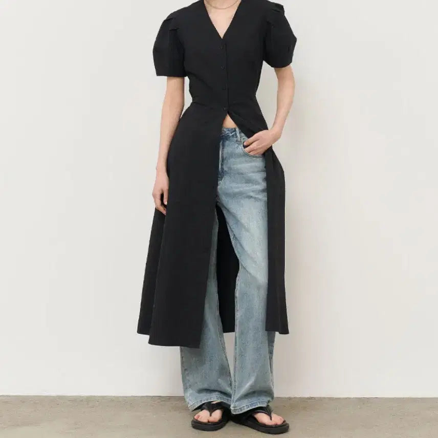 [BUNJANG] General Idea V-Neck Puff Long Dress / 제너럴아이디어 브이넥 퍼프롱 원피스