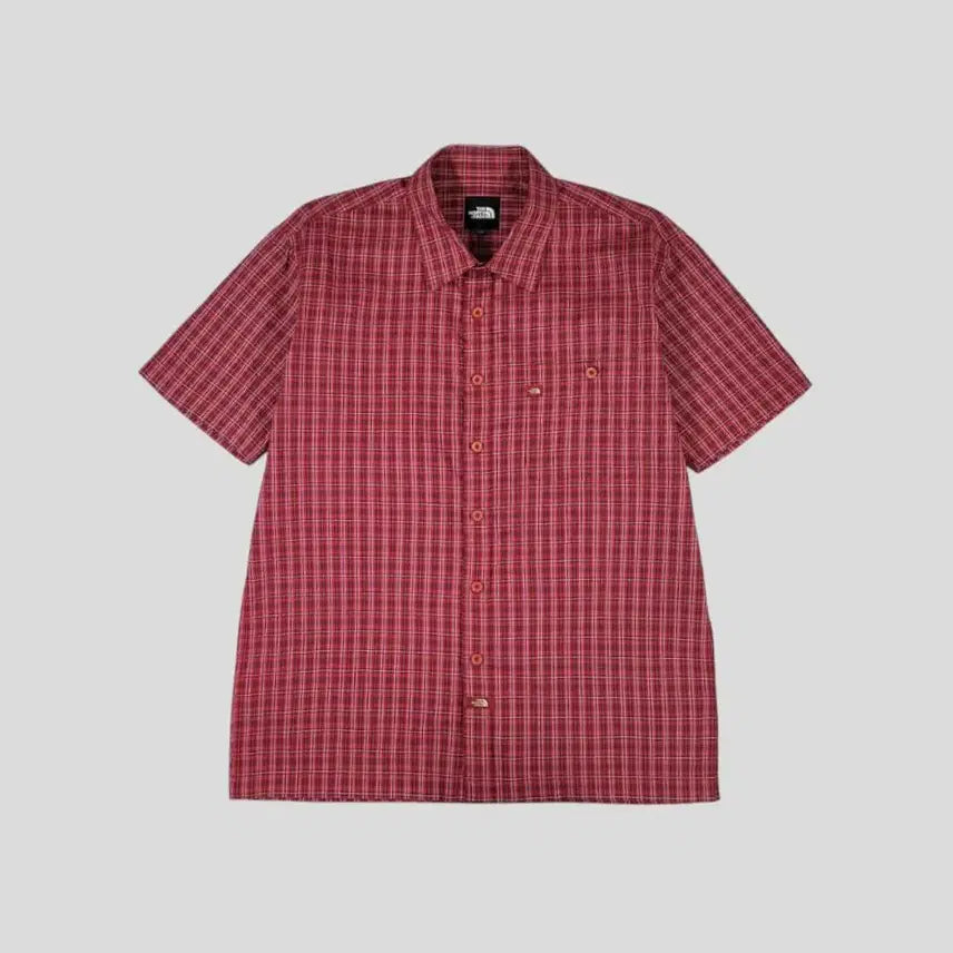 [BUNJANG] The North Face Red White Multicolor Checkered Chest Pocket Coolmax Short Sleeve Shirt L / 노스페이스 레드 화이트 멀티컬러 체크패턴 체스트포켓 쿨맥스 반팔셔츠 하프셔츠 L