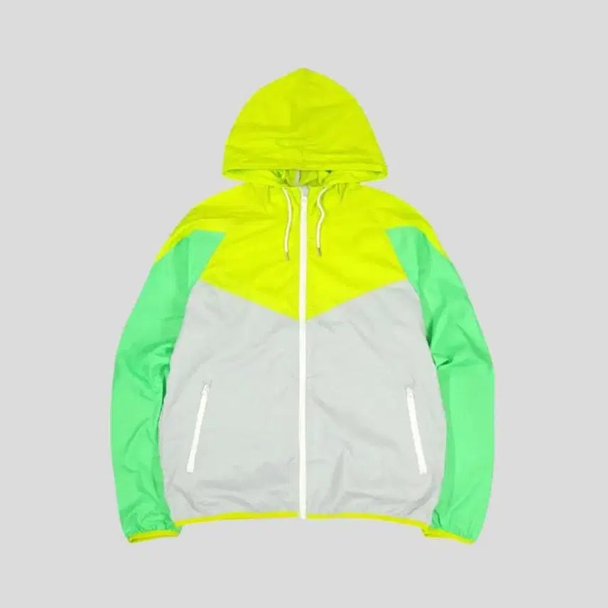 [BUNJANG] Nike NSW Colorblock Windrunner Raglan Lightweight Hooded Jacket / 나이키 NSW 네온 옐로우 그린 라이트그레이 컬러블록 윈드러너 레글런 립스탑 경량 후드 바람막이 L
