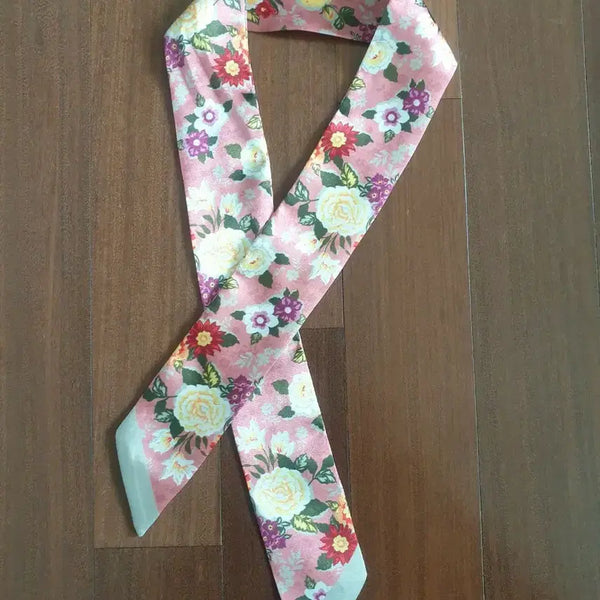 [BUNJANG] Silk Flower Pattern Scarf Pink / 실크 스카프 플라워 패턴 핑크 새상품