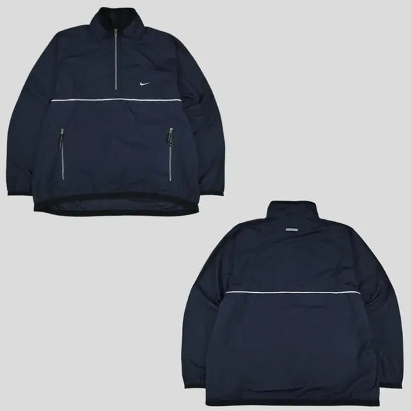 [BUNJANG] Nike Running 90s Deep Navy White Swoosh Half-Zip Anorak Pullover M / 나이키 러닝 90s 딥네이비 화이트 스우시로고 라이닝 올드스쿨 하프집업 반집업 아노락 풀오버 M