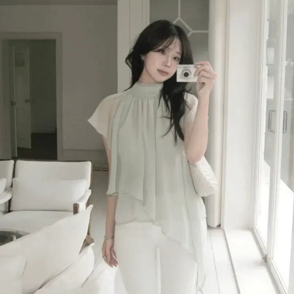[BUNJANG] Mintcore Han Yuju Style Tie Blouse / 민트코어 한유주st 타이 블라우스