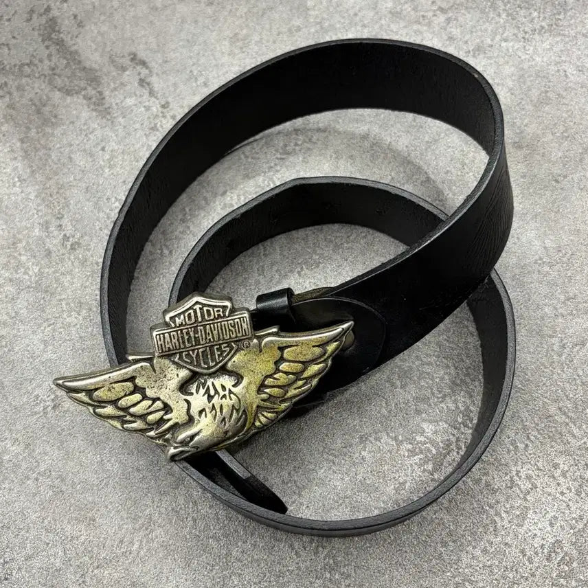 [BUNJANG] Vintage Harley-Davidson Eagle Wing Metal Buckle Embossed Leather Belt / Vintage Harley-Davidson Eagle Wing Metal Buckle Embossed Leather Belt