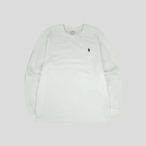 [BUNJANG] Polo Ralph Lauren White Navy Pony Basic Classic Cotton Long Sleeve T-Shirt L / 폴로랄프로렌 화이트 네이비포니 베이직 클래식 코튼 긴팔 티셔츠 롱슬리브 L