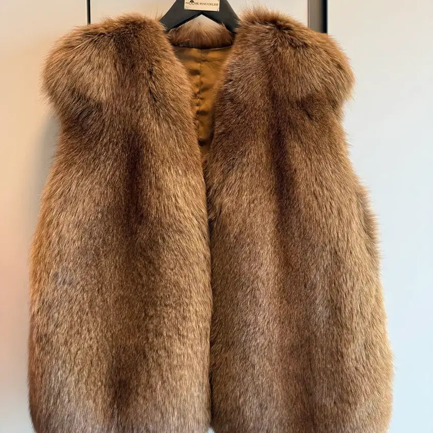 [BUNJANG] Real Fox Fur Vest - Ash Brown / 리얼 폭스퍼 베스트