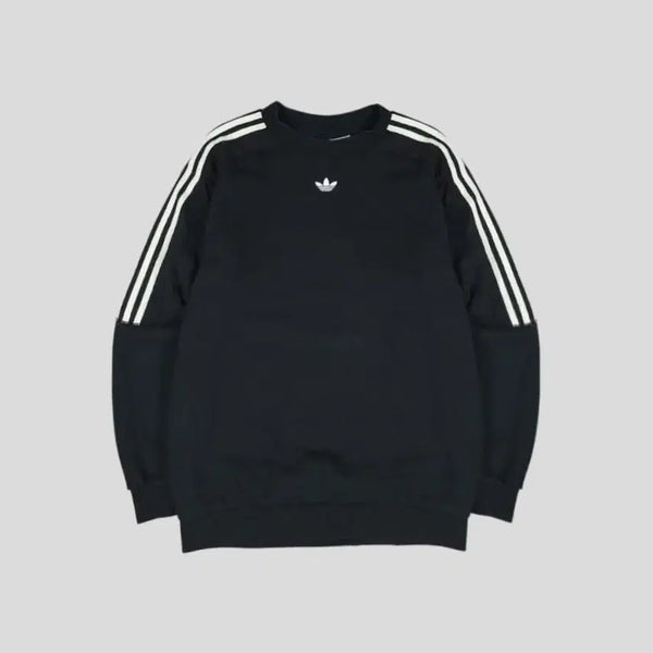 [BUNJANG] Adidas Trefoil Logo Half-Stripe Cotton Sweatshirt / 아디다스 블랙 화이트 트레포일로고 하프삼선 코튼 맨투맨 티셔츠 L