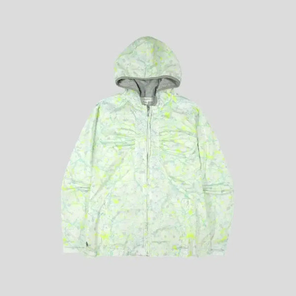 [BUNJANG] Calvin Klein Golf Lime Green Aqua Blue Painted Pattern Shirring Inner Mesh Slim Fit Raglan Hood Windbreaker - Women's L / 캘빈클라인 골프 라임그린 아쿠아블루 페인티드 패턴 셔링 이너메쉬 슬림핏 레글런 후드 바람막이 WOMANS L