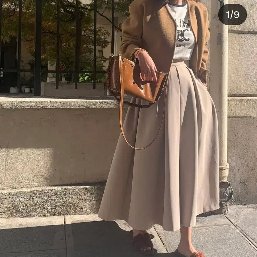[BUNJANG] Some J Maxi Pintuck Skirt Beige / 썸제이 맥시핀턱스커트