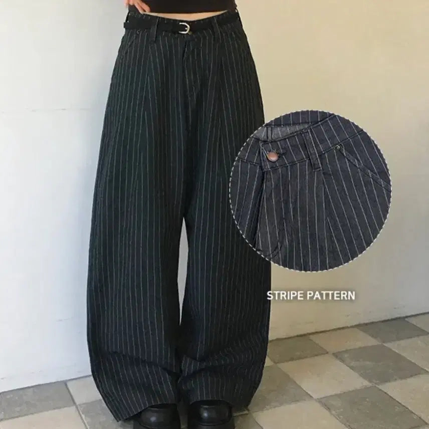 [BUNJANG] Stripe Wide Pants - Size M / 스프라이트 와이드팬츠 M