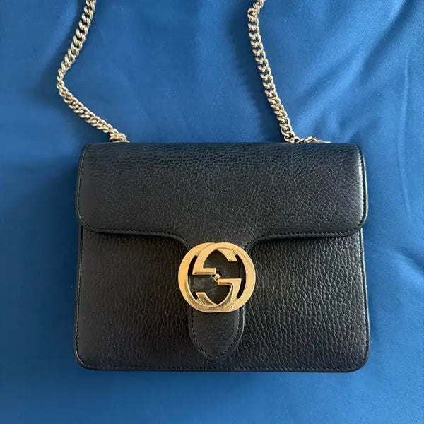 [BUNJANG] Gucci Interlocking GG Leather Chain Shoulder Bag Small Black / 구찌 핸드백 정가 160