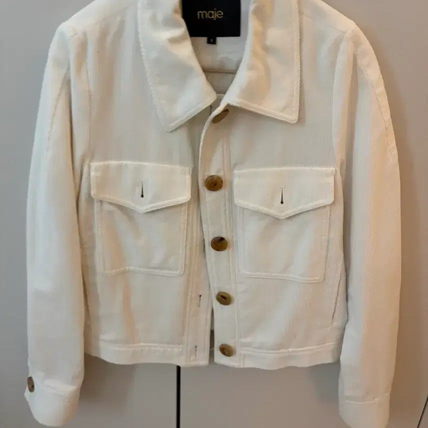 [BUNJANG] Maje Cotton Trucker Jacket White / 마쥬 코튼 트러커 자켓 화이트