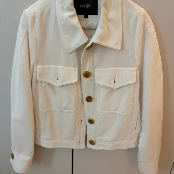 [BUNJANG] Maje Cotton Trucker Jacket White / 마쥬 코튼 트러커 자켓 화이트