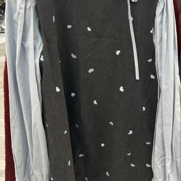 [BUNJANG] Heart Pattern Knit Vest + Blue Blouse Set / 하트패턴 니트 조끼 + 블루셔츠