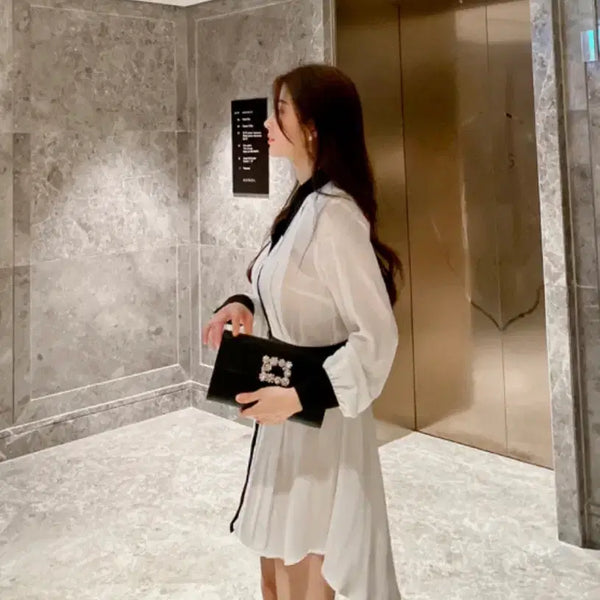 [BUNJANG] Bless Shop Asymmetrical Color-Block Collar Dress / 원가 120000원)블레스샵 하객룩 언발 배색 카라 원피스