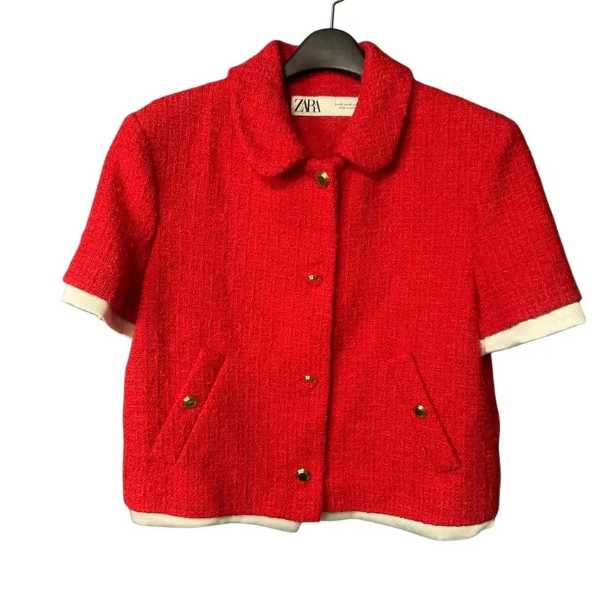 [BUNJANG] ZARA Women's Red Tweed Half Jacket / XS 자라 여성 레드 트위드 하프 자켓