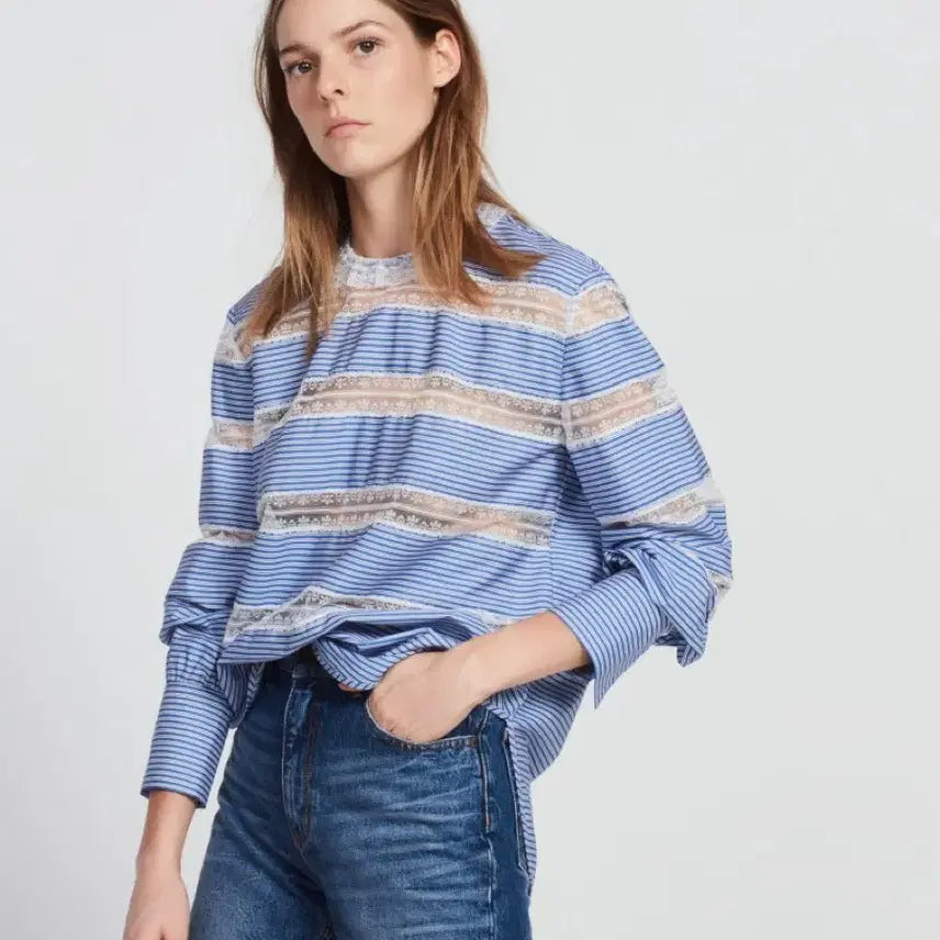 [BUNJANG] Sandro Lace Color-Block Blouse / 산드로 레이스배색 블라우스 제시카