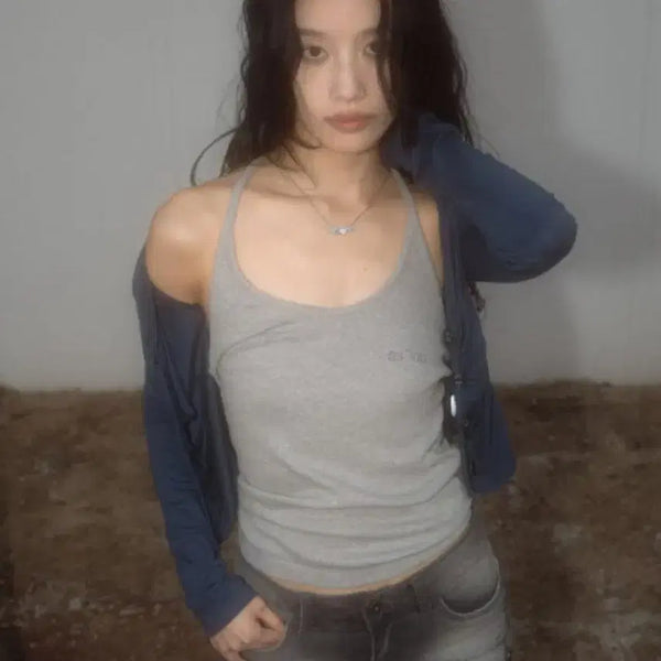 [BUNJANG] Ason Hattie Halter Neck Sleeveless Top Gray / Ason hattie 홀터나시 홀터넥나시