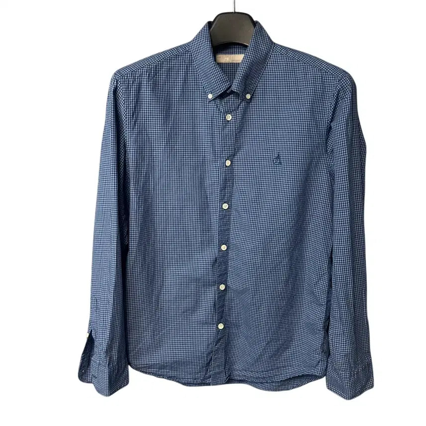 [BUNJANG] Beanpole Blue Gingham Check Linen Shirt / 100 빈폴 로고 블루 깅엄체크 린넨 셔츠