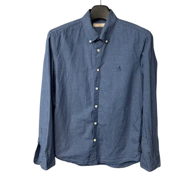 [BUNJANG] Beanpole Blue Gingham Check Linen Shirt / 100 빈폴 로고 블루 깅엄체크 린넨 셔츠