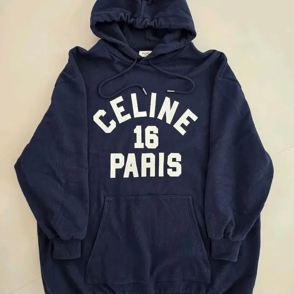 [BUNJANG] Celine 16 Paris Printing Navy Hoodie / 셀린느 16 파리 프린팅 네이비 후드티