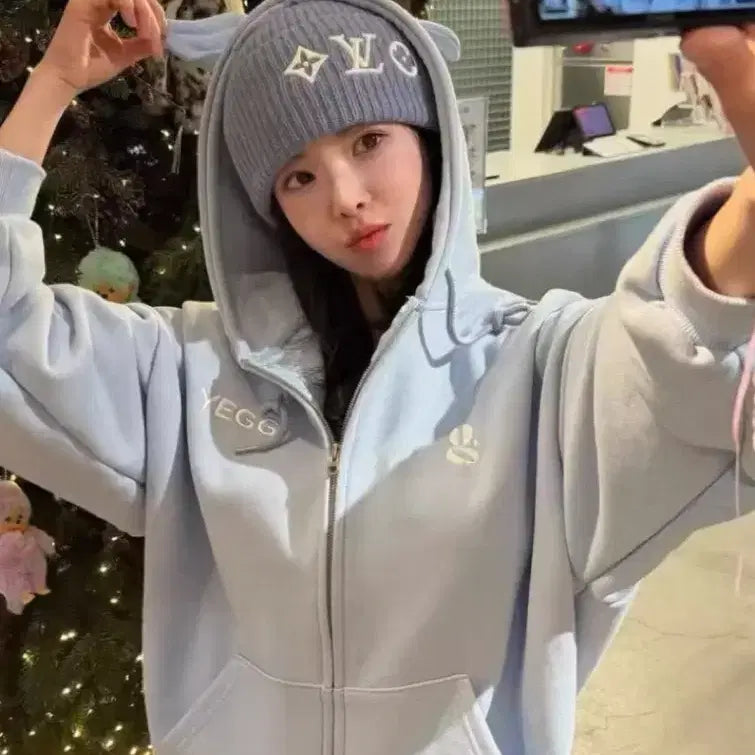 [BUNJANG] YEGG Wing Hoodie Zip-Up Blue Training Set / [YEGG] 예그 윙 후드 집업 블루 트레이닝 세트