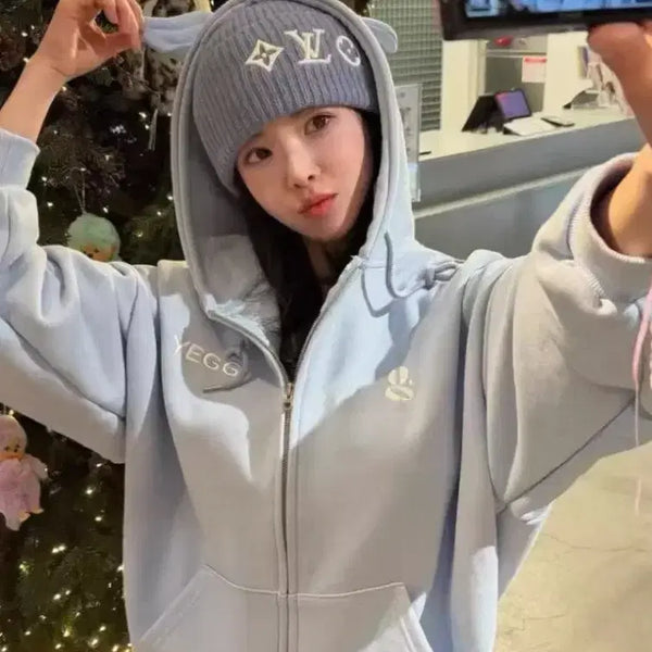 [BUNJANG] YEGG Wing Hoodie Zip-Up Blue Training Set / [YEGG] 예그 윙 후드 집업 블루 트레이닝 세트