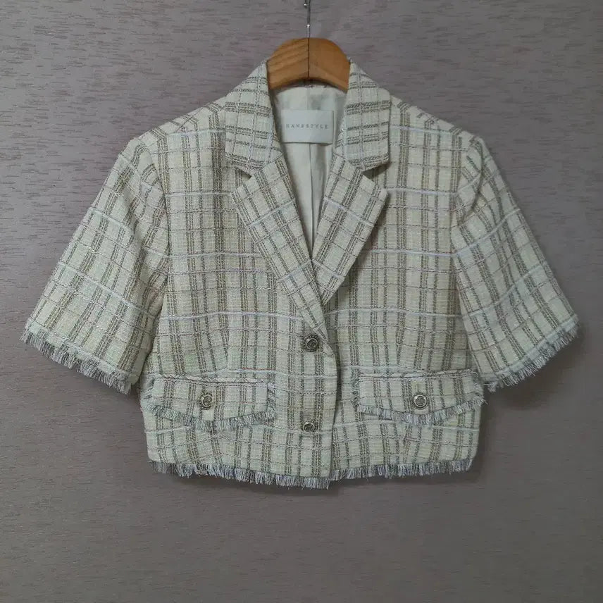 [BUNJANG] HANSSTYLE Pearl Color Block Beige Pattern Short Jacket / B8-26/HANSSTYLE 펄배색 베이지 패턴 숏자켓 봄여름 여성