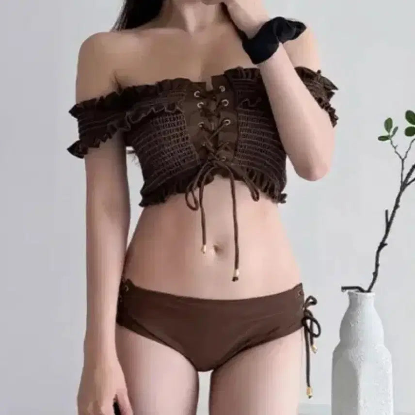 [BUNJANG] Corset Off-Shoulder Bikini / 코르셋 오프숄더 비키니