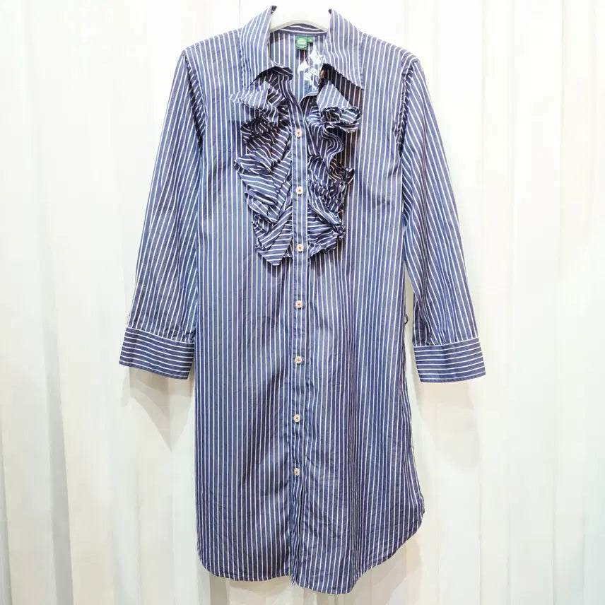 [BUNJANG] Polo Ralph Lauren Cotton 100% Ruffle Detail Stripe Pattern Shirt Dress / xs 폴로 랄프로렌 면100 러플 디테일 스트라이프 패턴 셔츠 원피스 C853