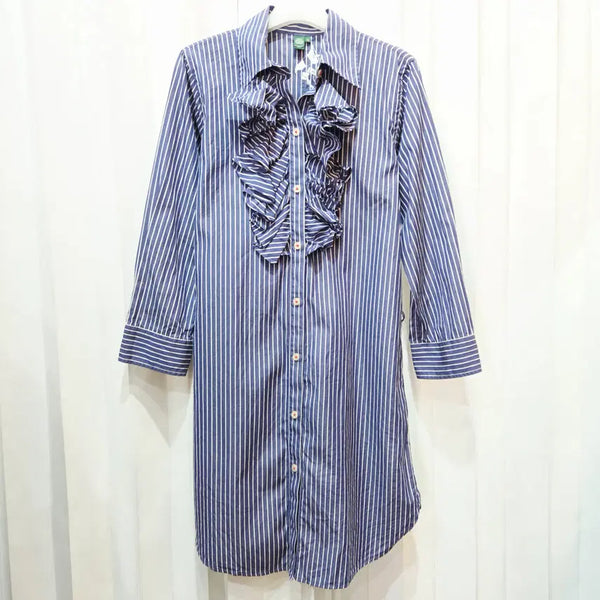 [BUNJANG] Polo Ralph Lauren Cotton 100% Ruffle Detail Stripe Pattern Shirt Dress / xs 폴로 랄프로렌 면100 러플 디테일 스트라이프 패턴 셔츠 원피스 C853