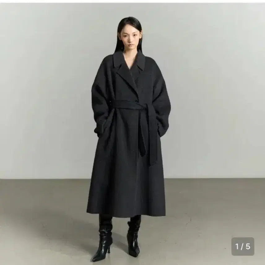 [BUNJANG] RE RHEE Dark Grey Camel Silk Blend Coat / 리이 RE RHEE 코트 다크그레이