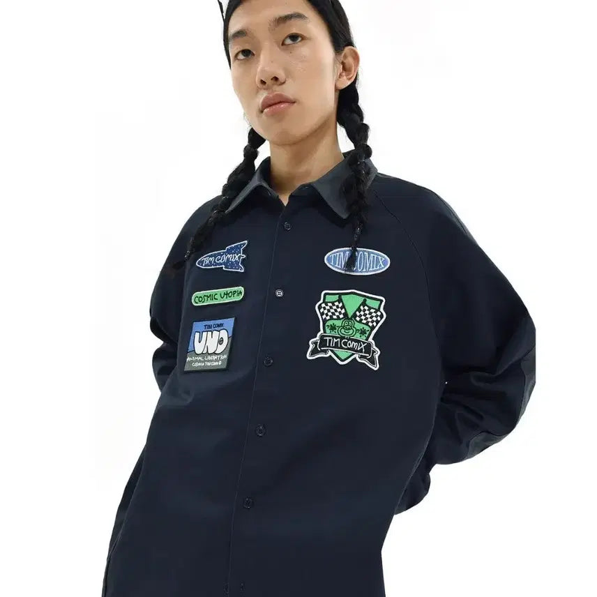 [BUNJANG] Team Comics Wappen Racing Shirt Navy M / 팀코믹스 와펜 레이싱 셔츠 네이비 M