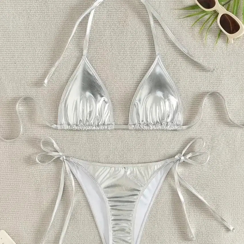 [BUNJANG] Sexy Silver Metallic Bikini - M / 섹시 실버 메탈릭 비키니 M