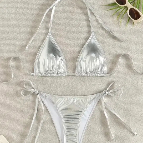 [BUNJANG] Sexy Silver Metallic Bikini - M / 섹시 실버 메탈릭 비키니 M